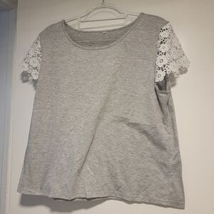 Gray Lace Sleeve Women's Top